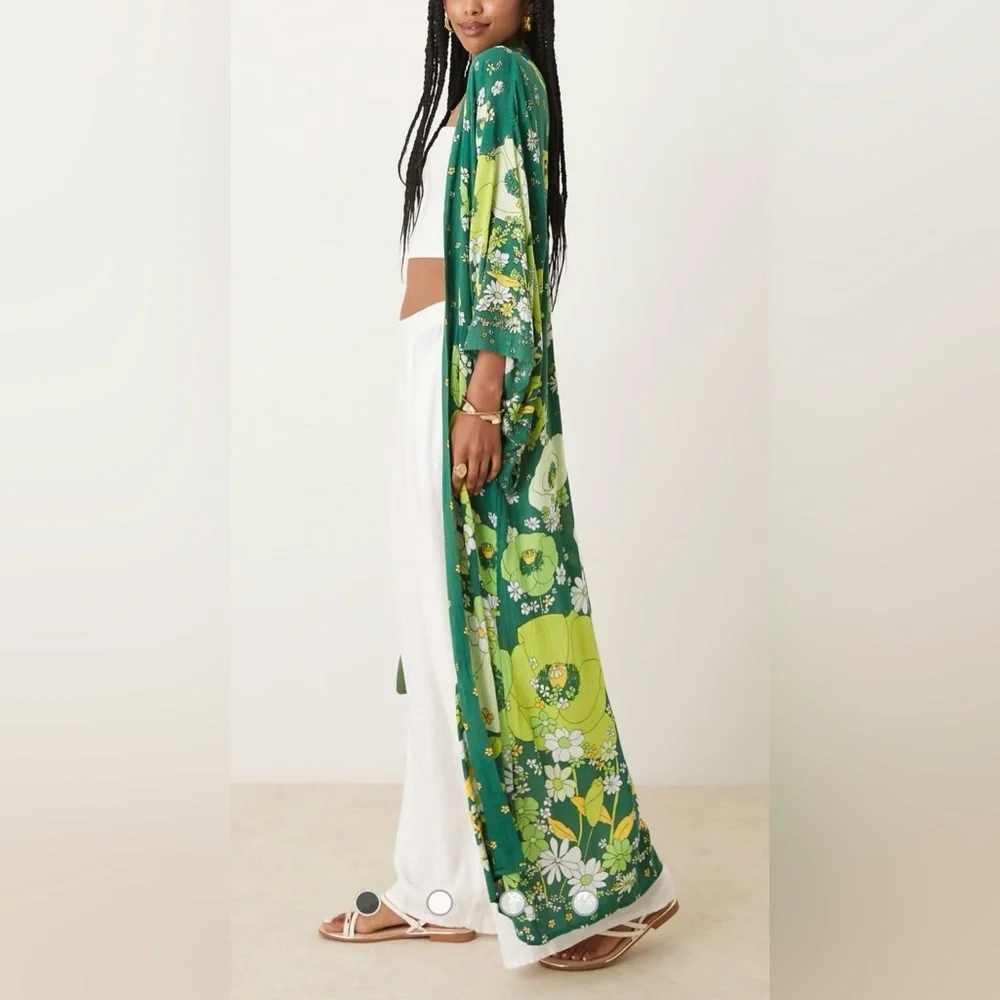 Free People Hidden Hills Floral Boho  Maxi Kimono Duster - Picture 6 of 15